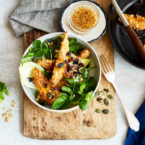 After-Work-Bowl mit panierten Kürbis-Wedges