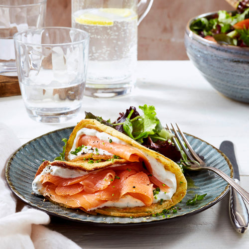 Pfannkuchen mit Kräuterquark und Lachs