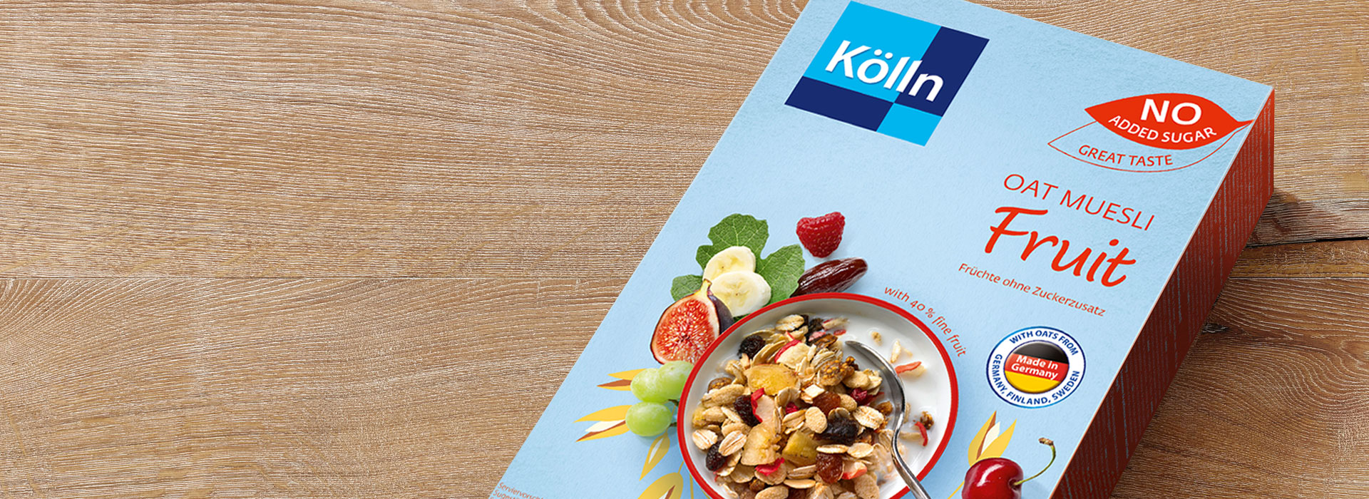 Koelln Oat Muesli Fruit no added sugar Pack on Table